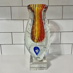 VTG Murano Glassware Style Vase Sommerso and Bullicante